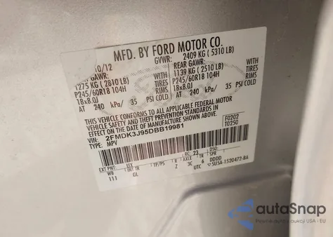 2013 Ford Edge Sel z USA, uszkodzony, nr VIN 2FMDK3J95DBB19981